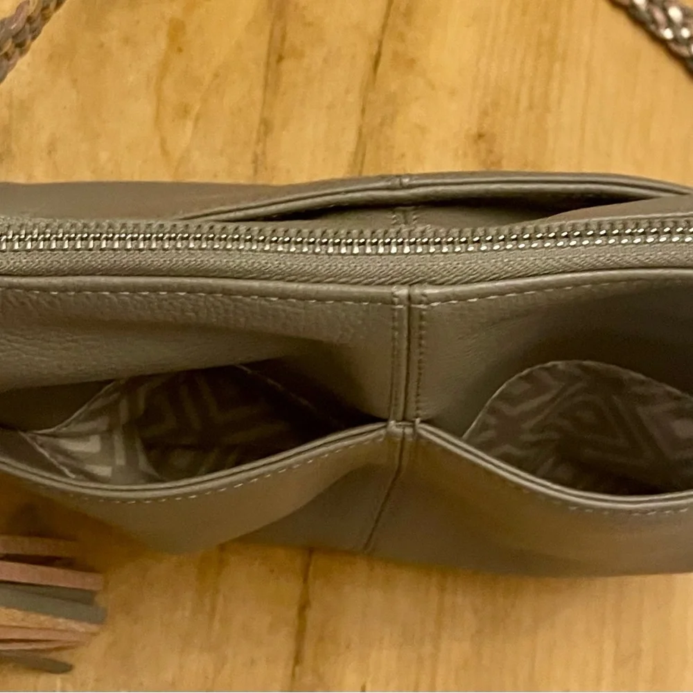 Brighton Taupe Leather Crossbody Bag with Braided Strap & Heart - Picture 10 of 16